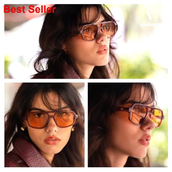 Retro Aviator Sunglasses Polarized Oversized Square Frame 70s Vintage main image 7